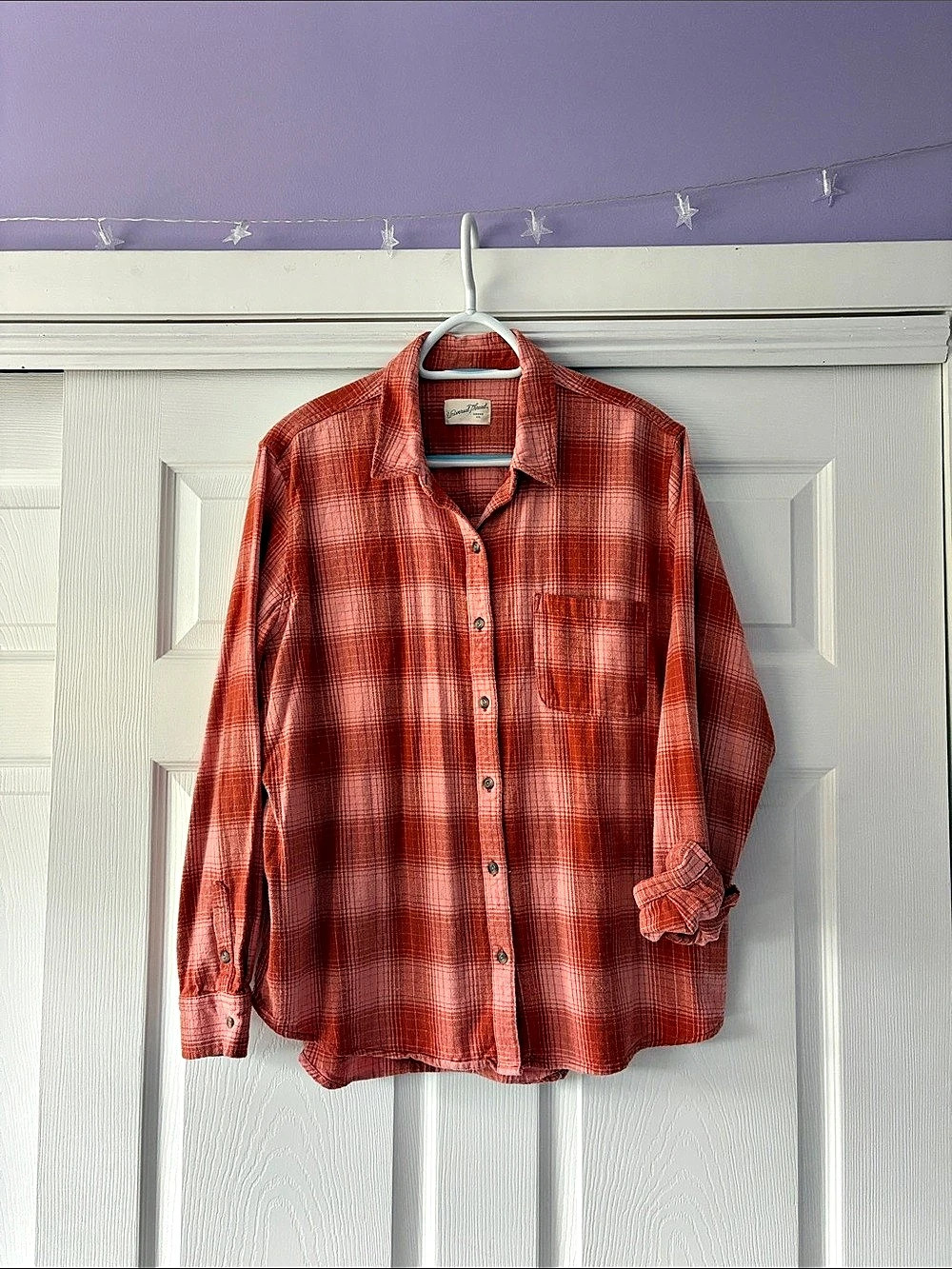 Universal Thread Goods Co. Plaid Cotton Flannel Button Down in Rust & Peach